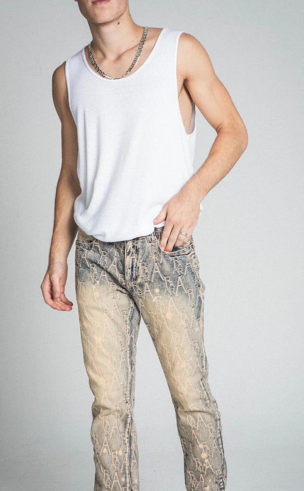 Armor Jeans (Vintage Blue Logo embroidery Mid-Rise Vintage Cargo Stacked Jean)