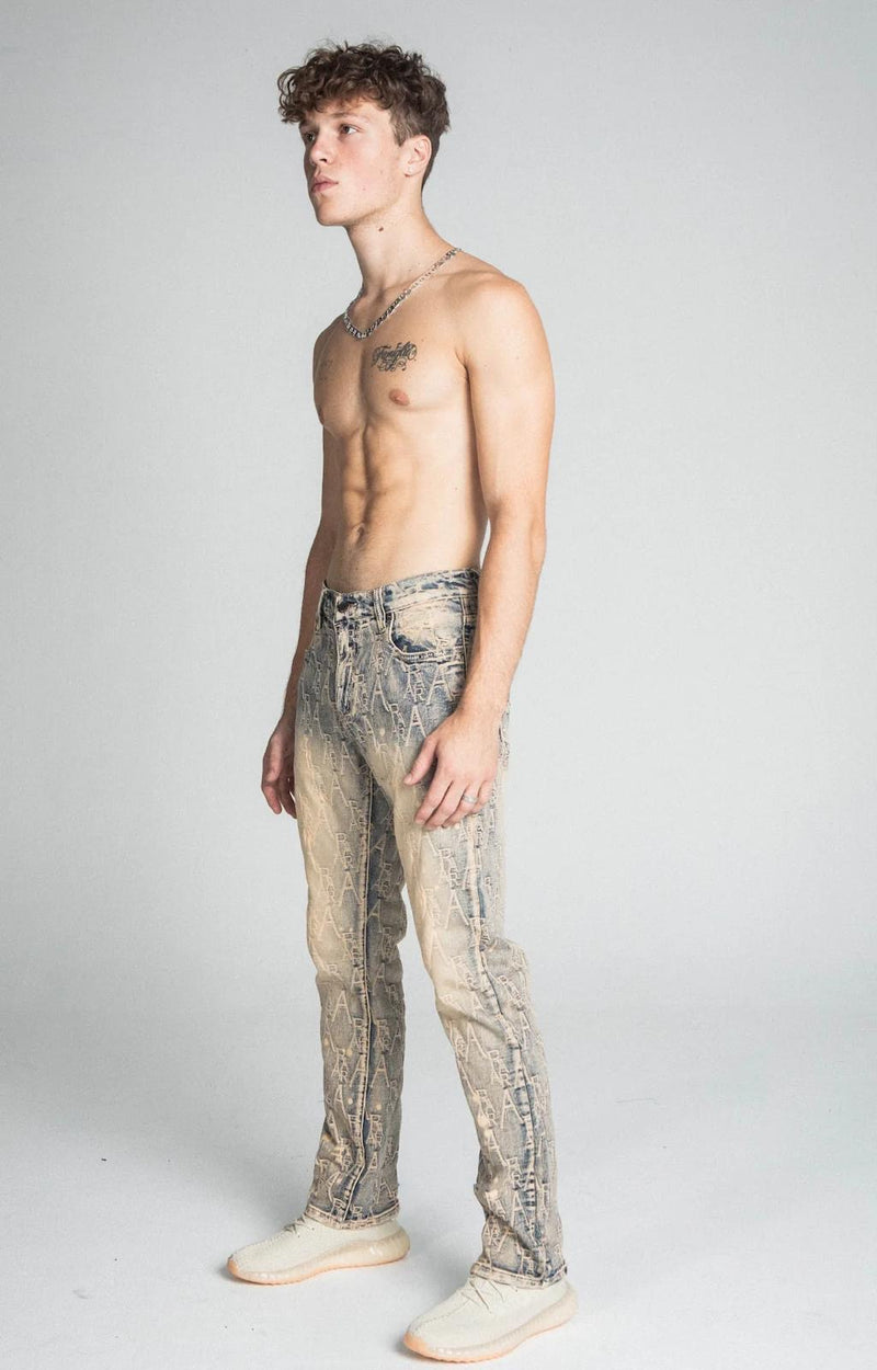 Armor Jeans (Vintage Blue Logo embroidery Mid-Rise Vintage Cargo Stacked Jean)