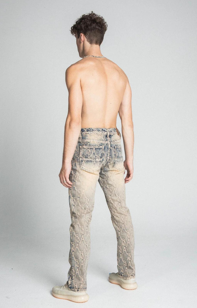 Armor Jeans (Vintage Blue Logo embroidery Mid-Rise Vintage Cargo Stacked Jean)