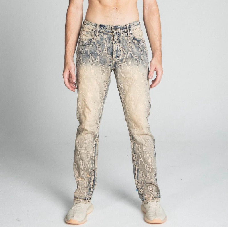 Armor Jeans (Vintage Blue Logo embroidery Mid-Rise Vintage Cargo Stacked Jean)