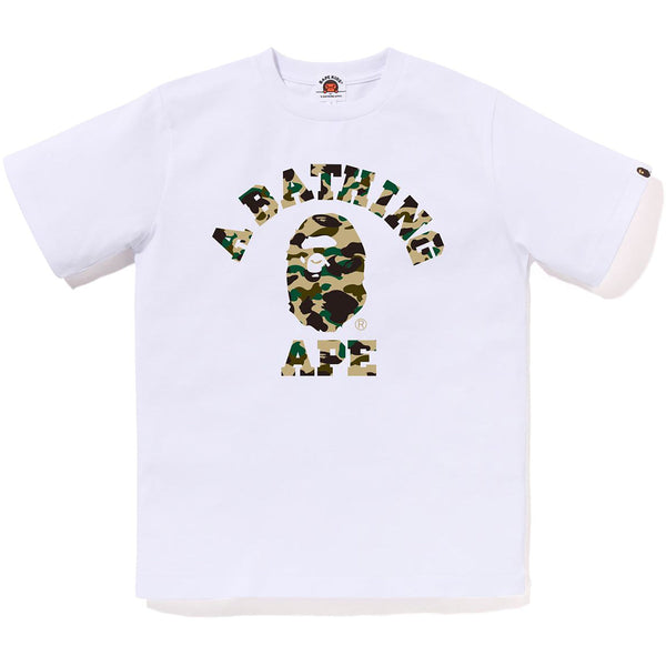 Bape (Men's White x Green camo college bathing ape t-shirt)