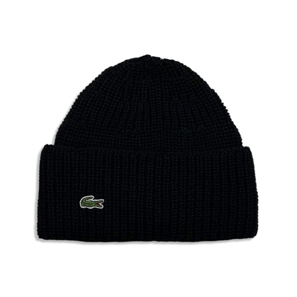 Lacoste (Men's Black small croc ribbed wool beanie -C31)