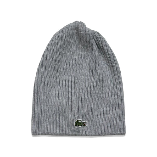 Lacoste (Men's chine grey small croc ribbed wool long beanie -ESV)