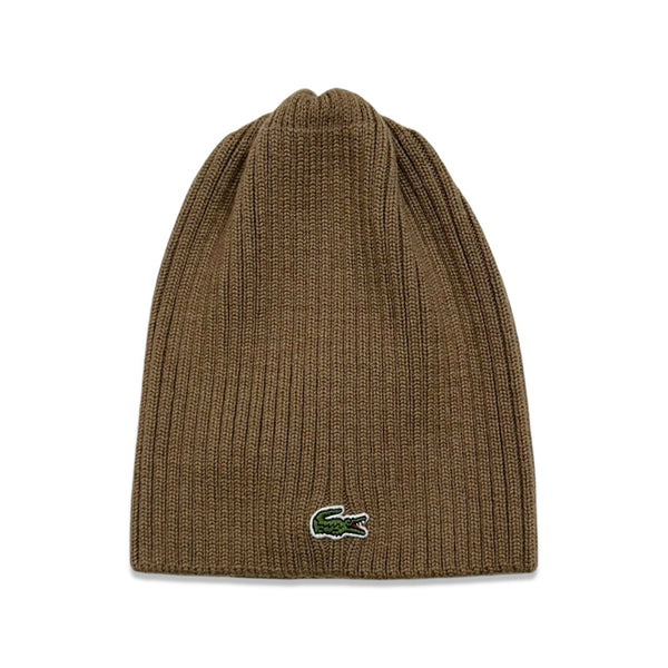 Lacoste (Men's Dark kraft small croc ribbed wool long beanie -F4Z)