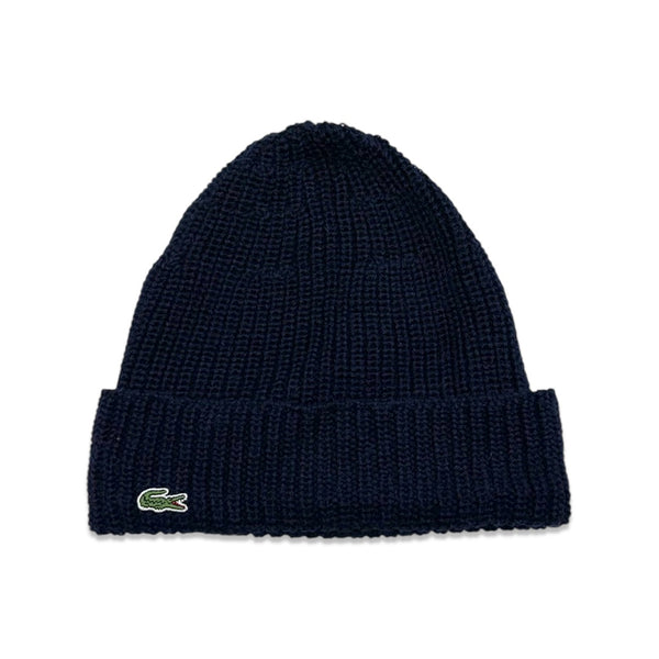 Lacoste (Men's Navy small croc ribbed wool beanie -166)