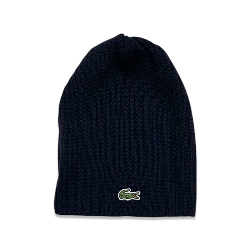 Lacoste (Men's navy small croc ribbed wool long beanie -166)