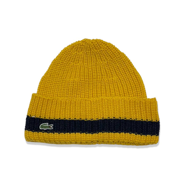 Lacoste (Men's yellow/ navy small croc ribbed wool beanie -166)