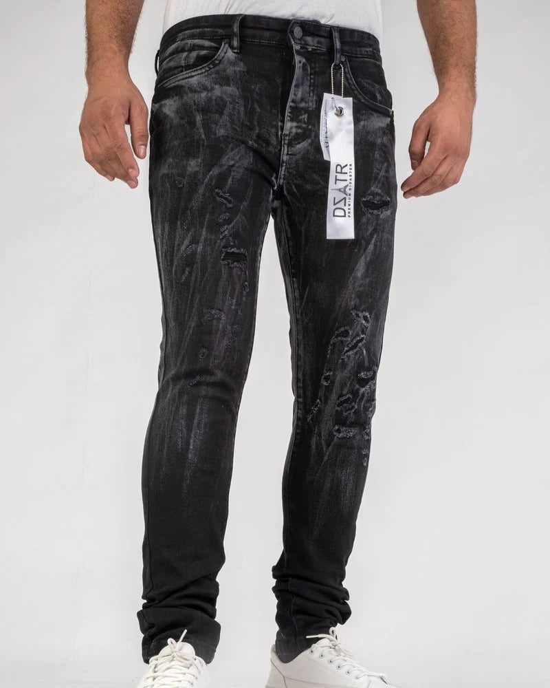 Premium Disaster Men's Bleach Smeared Rip Jeans Black