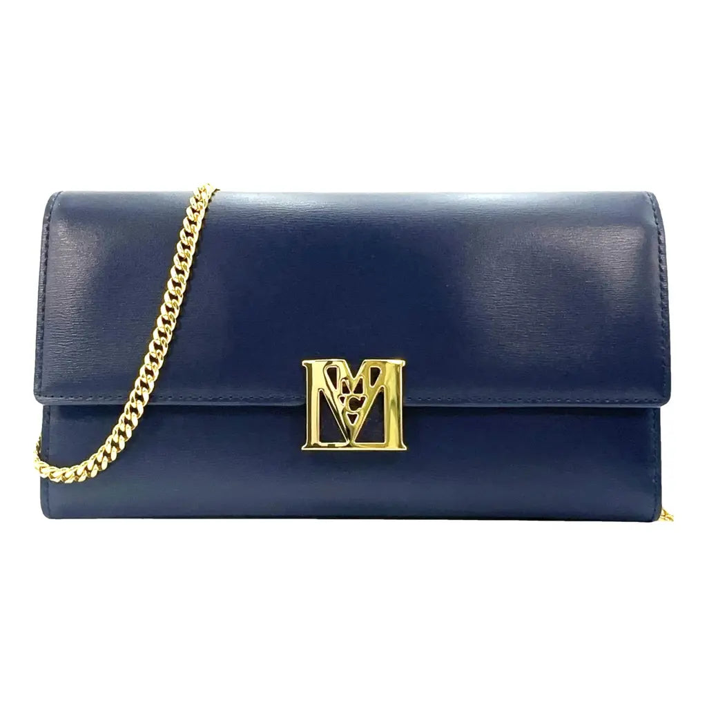 MCM Chain Wallet Leather Crossbody Bag Dark Navy Blue