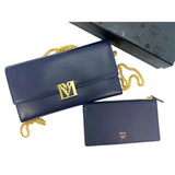 MCM Chain Wallet Leather Crossbody Bag Dark Navy Blue