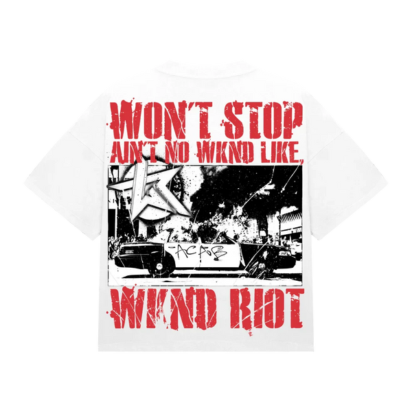 WKND Riot “Can’t Stop The Riot” Chaos Graphic T-Shirt – White
