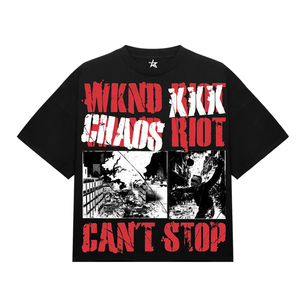 WKND Riot “Can’t Stop The Riot” Chaos Graphic T-Shirt – Black