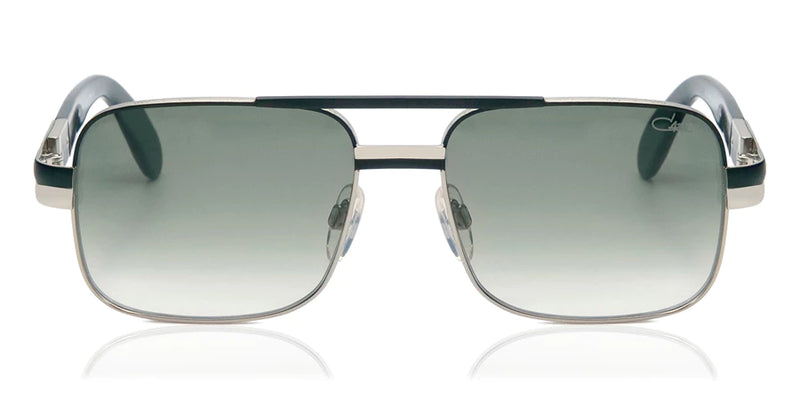 Front view of Cazal 988 sunglasses with rectangular frames, gradient lenses, and metallic accents, showcasing a stylish and bold design.