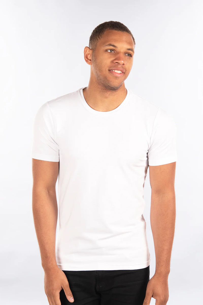 City Lab White Stretch Slim Fit Crew Neck Tee - Cotton/Spandex blend for comfort and style. Item R2011SPAN.