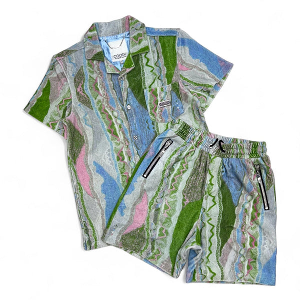 Coogi Australia (Men's Pink Multi Button Down Short Set)