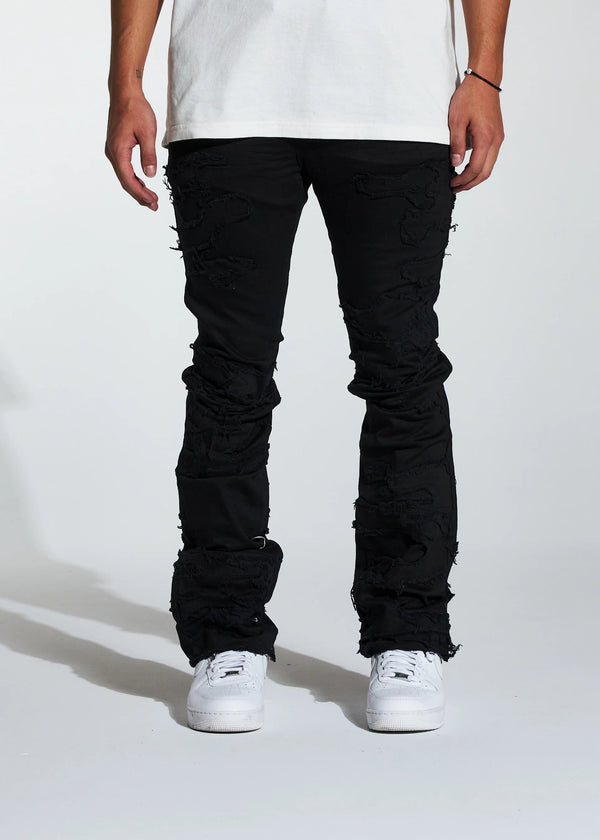 Crysp Denim (Black Distress Arch Stacked Flare Denim Jean -25)