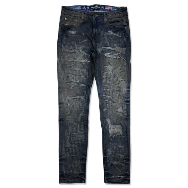 Damati denim Dark dirty blue stitch cut jean