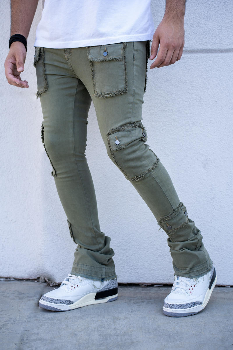 Damati denim (Olive wash napoleon stacked pocket jean)