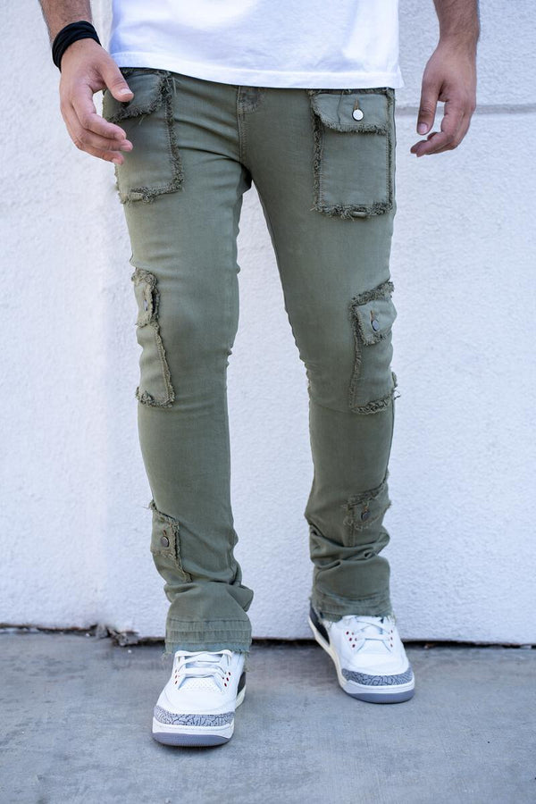 Damati denim (Olive wash napoleon stacked pocket jean)