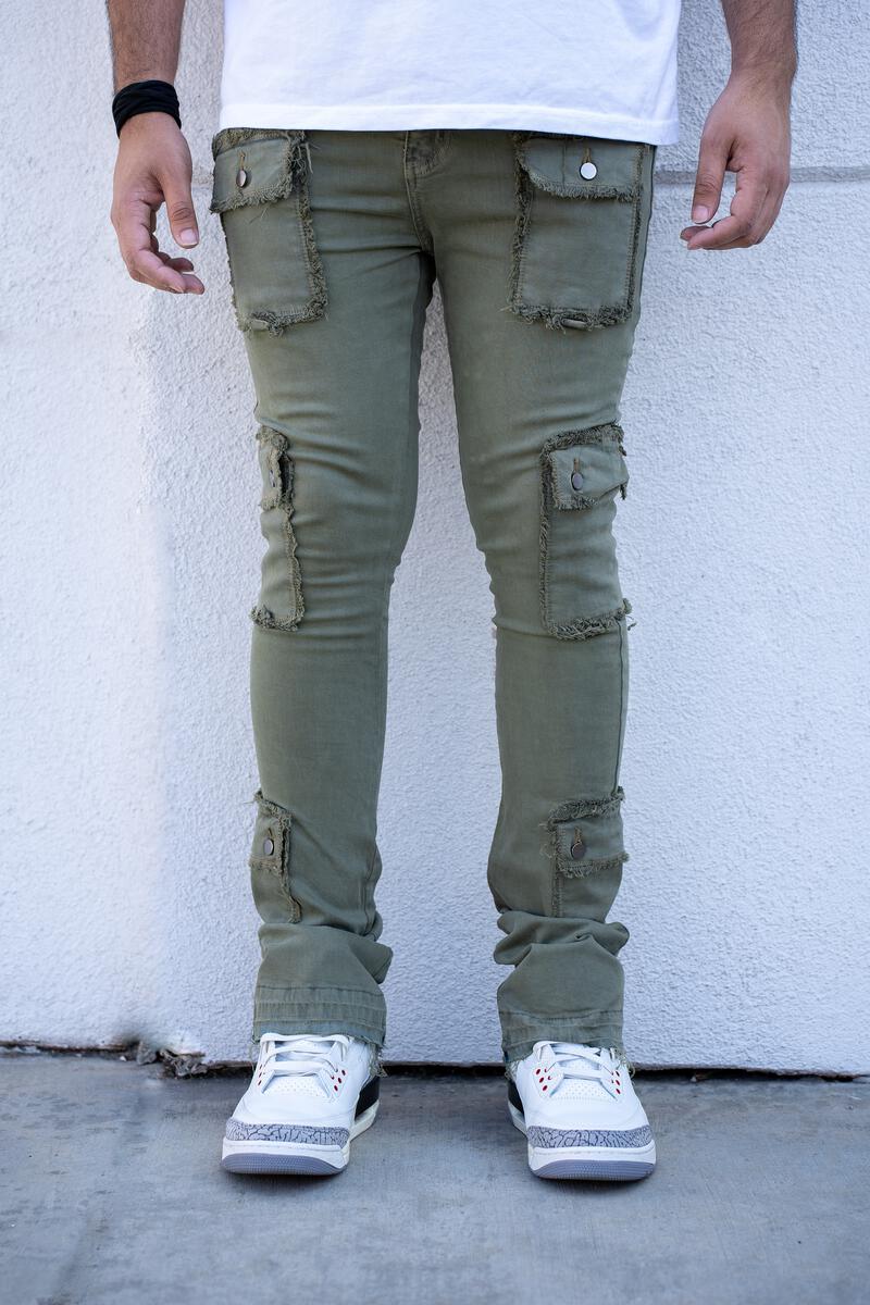 Damati denim (Olive wash napoleon stacked pocket jean)