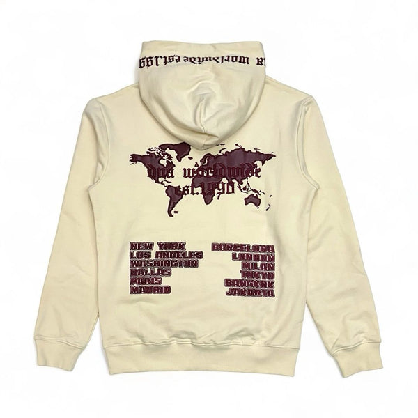 DNA premium (cream beige/Maroon “world wide" hoodie)