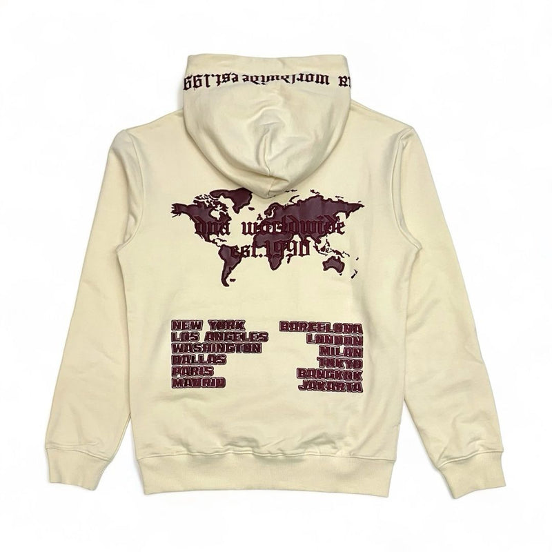 DNA premium (cream beige/Maroon “world wide" hoodie)