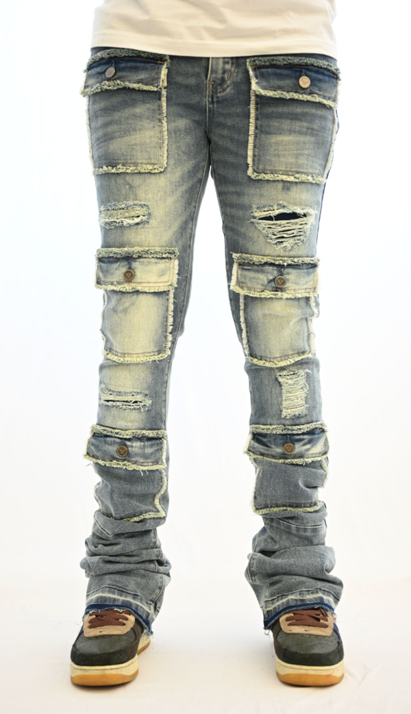 Doctrine denim (light indigo wash super stacked jean)