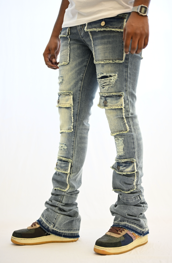 Doctrine denim (light indigo wash super stacked jean)