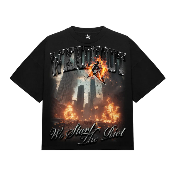 WKND Riot “Downtown Riot” Rhinestone Graphic T-Shirt – Black