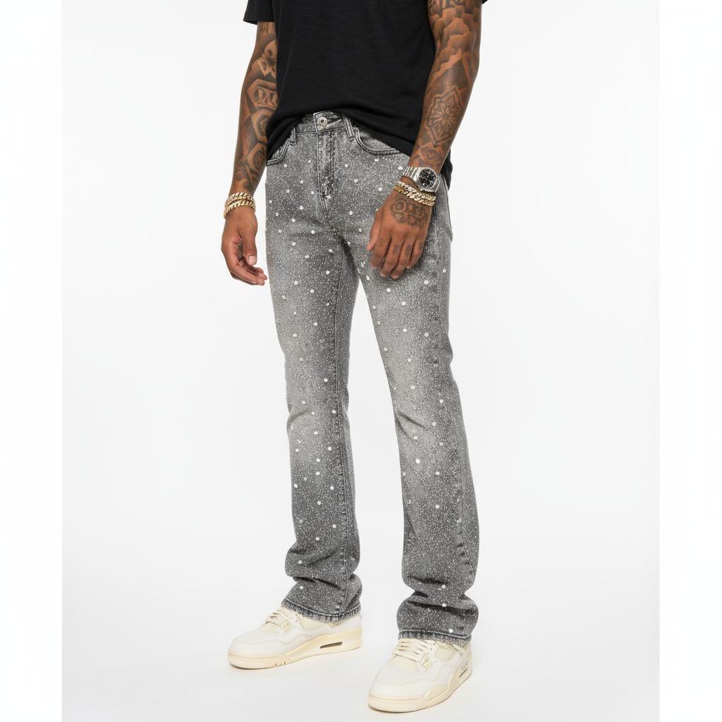 Vicious Denim Men's Stacked Embellished Jeans - Light Grey