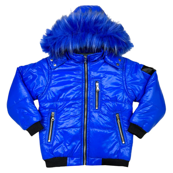 Elite denim crimson royal blue premium kids puffer jacket