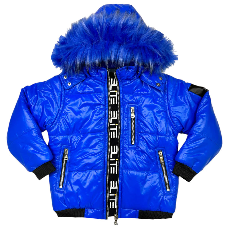 Elite denim crimson royal blue premium kids puffer jacket