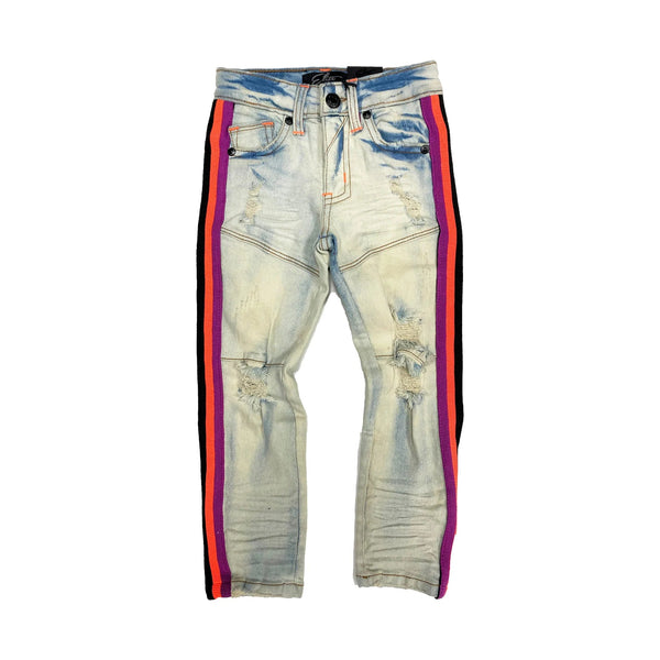 Elite denim (kids torpedo Purple/orange/black stripe jean)