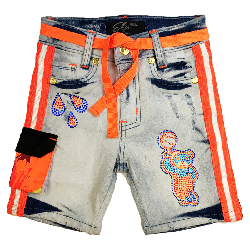 Elite denim (kids blue denim Orange/white stripe short)