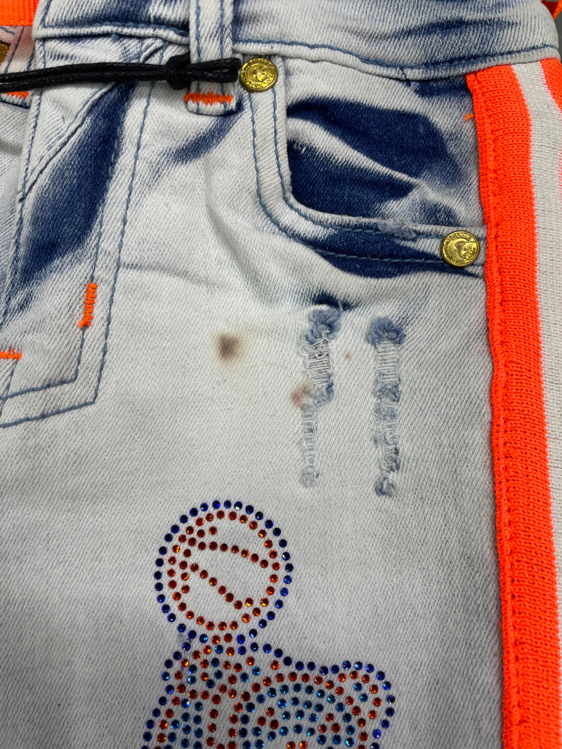 Elite denim (kids blue denim Orange/white stripe short)