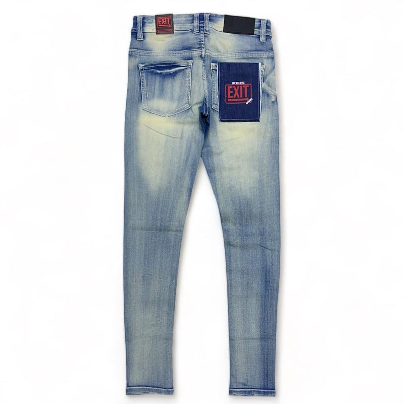 Exit (Men’s dark blue vintage Distressed Super Skinny Jean)