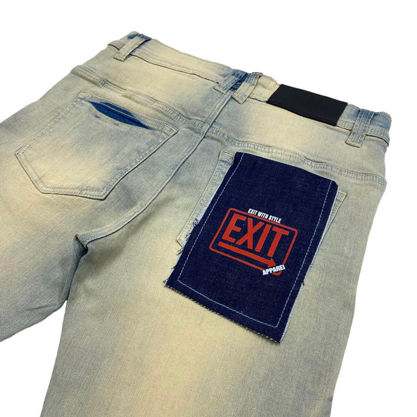 Exit (Men's light blue/tan Distressed Slim fit Jean)