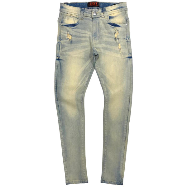 Exit (Men's light blue/tan Distressed Slim fit Jean)