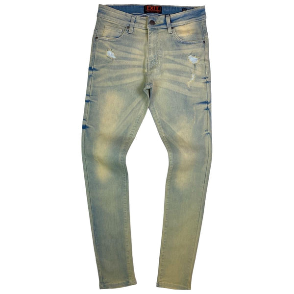 Exit (Men's tan/blue Distressed Slim fit Jean)