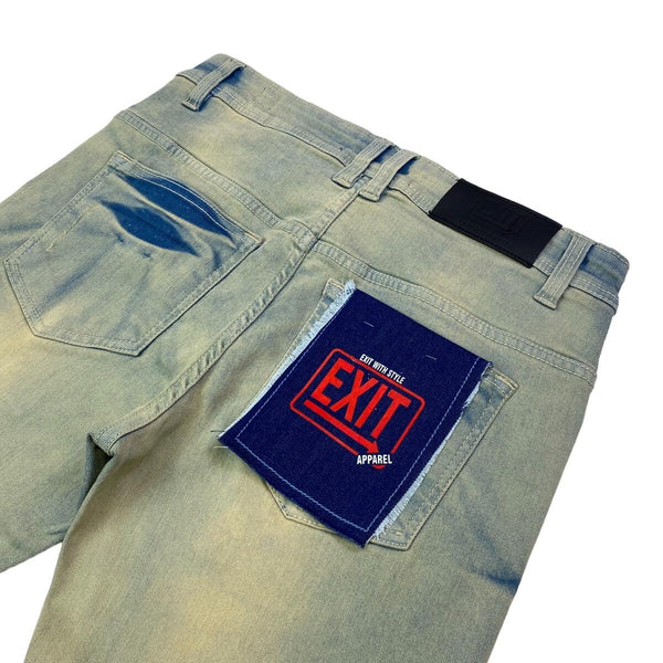 Exit (Men's tan/blue Distressed Slim fit Jean)