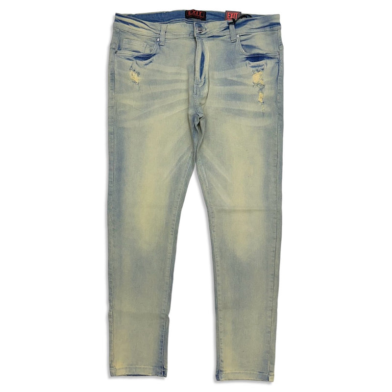 Exit (Men's tan/blue Distressed Slim fit Jean)