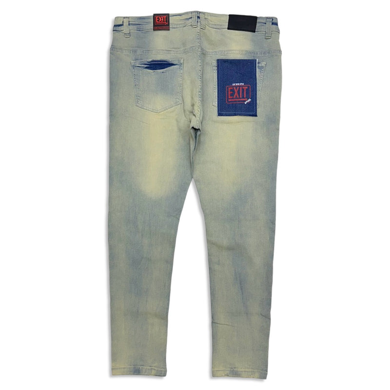 Exit (Men's tan/blue Distressed Slim fit Jean)