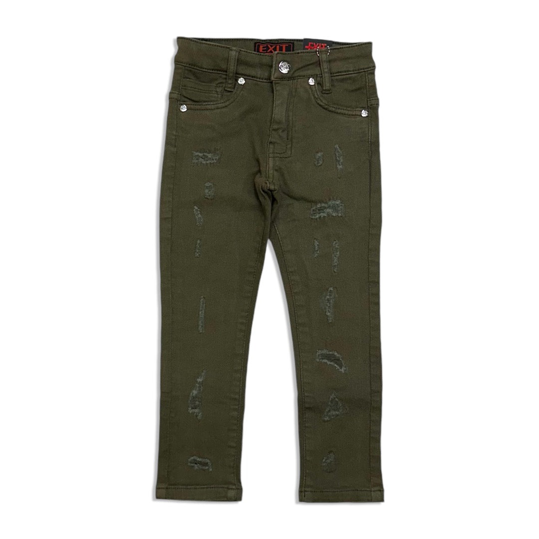 Exit kids Army green cut patch skinny jean