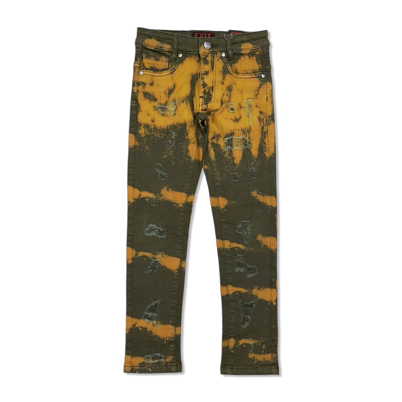 Exit kids army/orange wash cut patch skinny jean