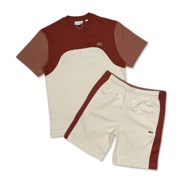 Lacoste Men's Colorblock Short Set – Cream/Brown