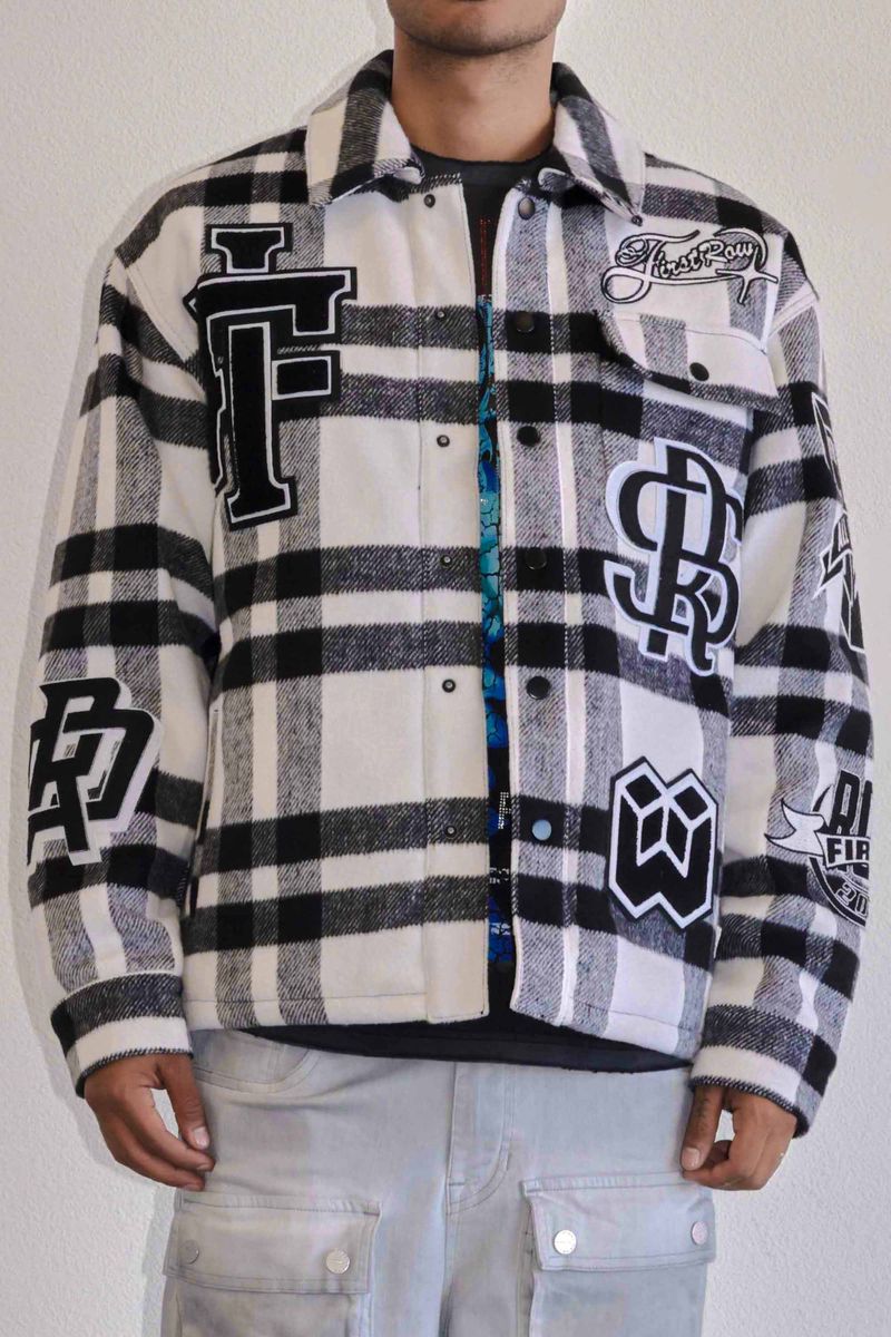 First Row (Black all over logo multi patches shacket jacket)