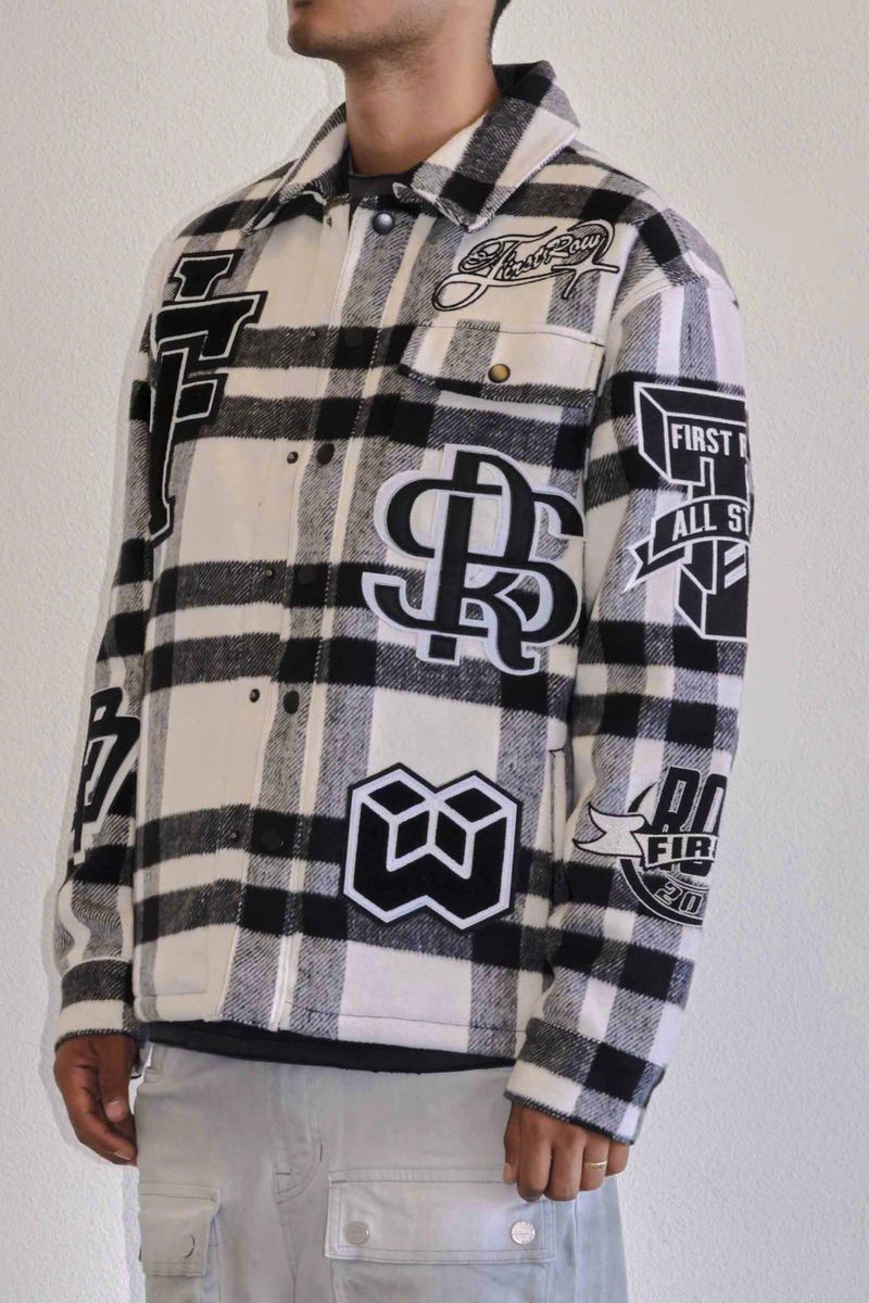 First Row (Black all over logo multi patches shacket jacket)