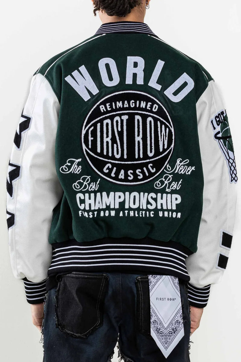 First Row Forest green Best Never rest varsity jacket