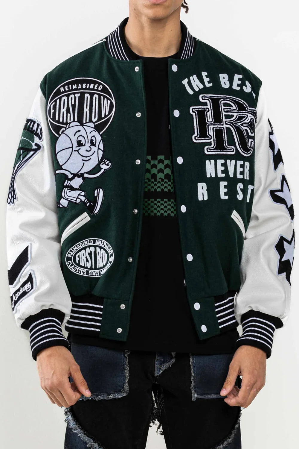 First Row Forest green Best Never rest varsity jacket – VIP