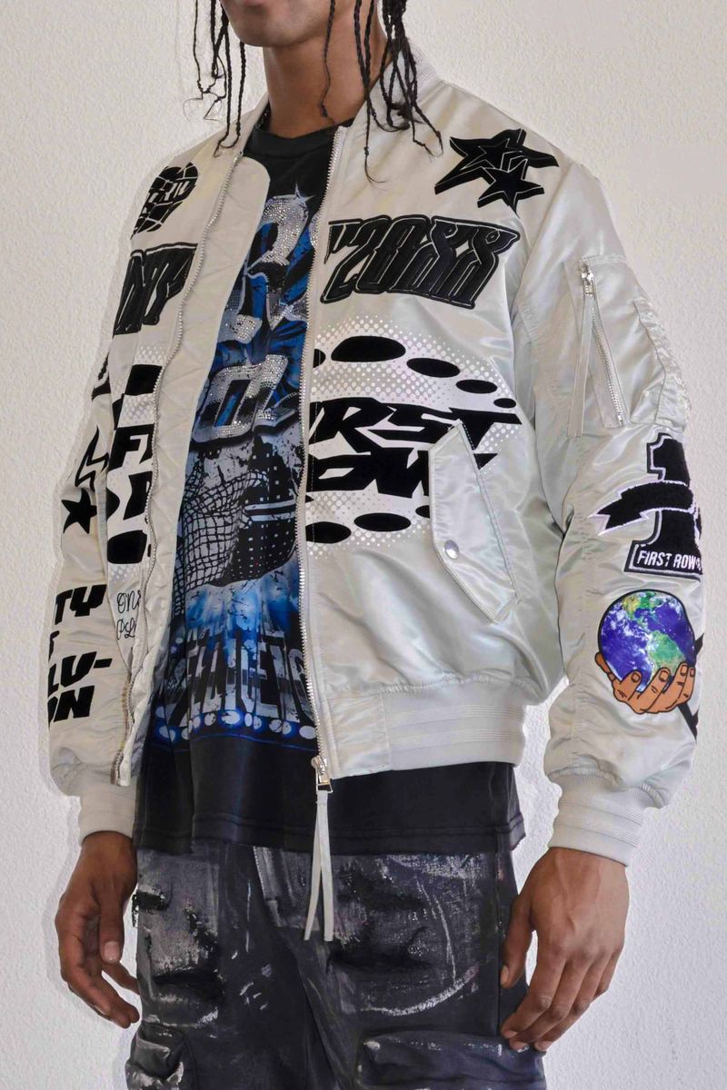 First Row (Light grey unity multi patches jacket)